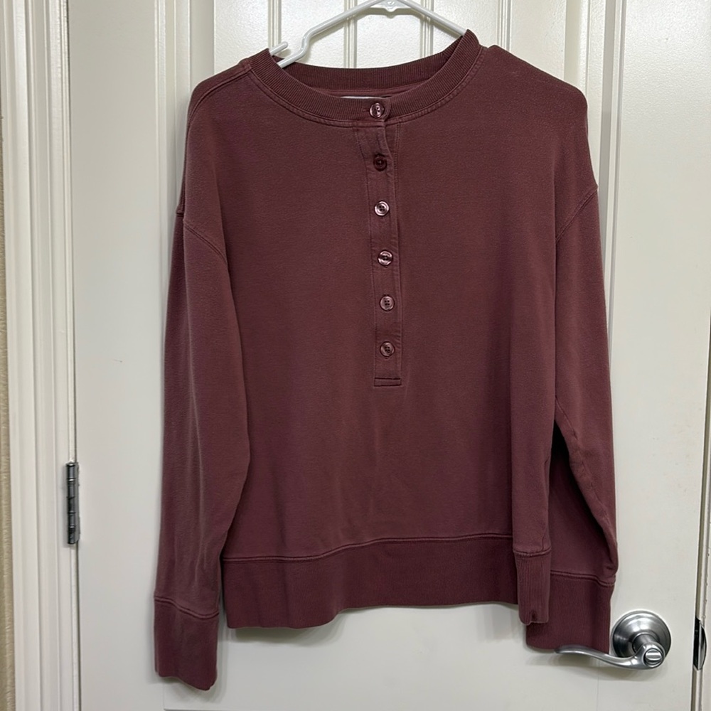 ATHLETA Balance Henley Sweatshirt in Tawny Rose XS